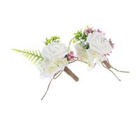 Holibanna 2pcs Artificial Rose Brooch Set Wedding Corsage Pin for Bride and Groom White Pe Rose Boutonniere Bridal Decoration for Ceremony and Party