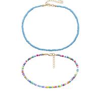 Holibanna 2pcs Bead Choker Necklace Boho Multicolor Bead Clavicle Chain Women Bohemian Multilayer Necklaces (Blue+ White) (Blue and Colorful)