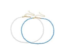 Holibanna 2pcs Bead Choker Necklace Boho Multicolor Seed Bead Clavicle Chain Women Bohemian Multilayer Necklaces (Blue+ White)