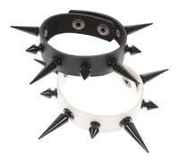 Holibanna 2pcs Black White Pu Leather Rivet Wristband Set, Punk Spiked Studded Leather Bracelets for Men Women, Goth Cuff Accessories for Casual Party Wear