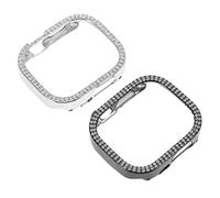 Holibanna 2pcs Bling Watch Case Protector Compatible with Apple Watch Scratch Hard Cover Easy Installation Black Silver Dual Design