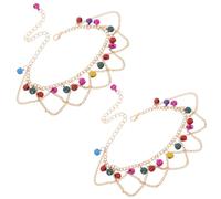 Holibanna 2Pcs Boho Anklet Bracelets with Colorful Tassels and Bells, Indian Style Belly Dance Foot Chains for Women, Summer Beach Barefoot Accessories