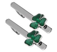 Holibanna 2pcs Cloverleaf Tie Clasp Classic Irish Design Lightweight Portable Alloy and Green Enamel Shamrock Tie Holder Bar for Men Business Settings and Formal Suit St Patrick's Day
