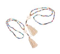 Holibanna 2pcs Colorful Beaded Catholic Prayer Necklace Handmade Crystal Cross Pendant Choker for Women Bohemian Tassel Jewelry Halloween Christmas