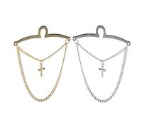 Holibanna 2pcs Copper Tie Chain with Cross Pendant for Men Collar Pin Clips Necktie Accessories Sturdy Chain Clip Preventing Tie Shift Stylish Gold and Silver for Weddings and Business