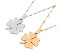 Holibanna 2pcs Four Leaf Clover Pendant Necklace Set, Titanium Steel Gold and Silver Tone, Adjustable Luck Jewelry for Women, Irish Leaf Pendant Necklace for Special Occasions