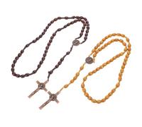 Holibanna 2pcs Handmade Wooden Rosary Beads Necklace with Distinctive Cross for Prayer and Meditation Lightweight Portable for Men and Women Rustic Natural Material Religious Gift