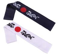 Holibanna 2Pcs Japanese Dragon Pattern Headbands for Women, Breathable Wide Karate and Chef Headbands, White Blue Cotton Sports Hairbands for Martial Arts and Sushi Chef Costume