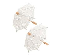 Holibanna 2pcs Lace Umbrellas Wedding Bride Parasol Vintage White Photo Prop Decorative Umbrella for Bridal Wedding