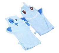 Holibanna 2pcs Large Animal-shaped Baby Bath Gloves Skin Scrubbing Mittens Exfoliating Shower Mitts for Boys and Girls Bathing Accessories with Shark and Blue Puppy Designs