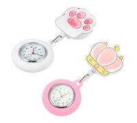 Holibanna 2pcs Luminous Silicone Nurse Pocket Watch Set Quartz Movement Clip-on Design for Students and Healthcare Professionals White Paw Pink Crown