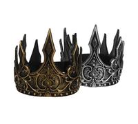 Holibanna 2pcs Medieval Kings Crown PU Headdress for Men Golden and Silver Cosplay Crowns for Birthday Wedding Halloween Prom Party Accessories
