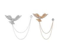 Holibanna 2Pcs Men’S Rhinestone Eagle Lapel Pin Brooch Set with Chain, Gold Silver Collar Pins for Suit Jacket Shirt, Vintage Suit Accessory for Formal and Casual Wear