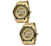 Holibanna 2pcs Men's Automatic Mechanical Watch Stainless Steel Band Hollow Design Chronograph Led Watches