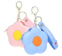 Holibanna 2pcs Mini Flower Silicone Coin Purses for Women, Small Zipper Change Wallets with Earphone Pouch, Sky Blue and Cherry Blossom Pink, Portable Cute Silicone Pouches for Everyday Use