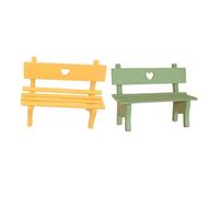 Holibanna 2pcs Miniature Wooden Bench Realistic Mini Park Chair Model for Dollhouse Garden Patio Decoration Creative Home Craft Ornament Yellow and Green