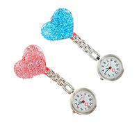 Holibanna 2pcs Nurse Chest Watch Hanging Fob Watch Colorful Heart Crystal Resin for Nursing Professionals Blue and Pink