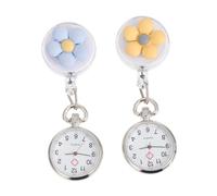 Holibanna 2pcs Nurse Pocket Watches with Flower Pattern, Zinc Alloy Material, Large Black Arabic Markers for Easy Read, Not Easy to Lose, Stylish Clip-on Design, Birthday Gift for Nurses