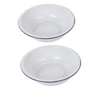 Holibanna 2pcs Old Style Enamel Basin Heavy Duty Thickened White Mixing Bowls for Vegetable Washing Cooking Baking and Food Prep Durable Vintage Kitchen Wash Basins