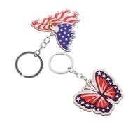 Holibanna 2pcs Patriotic Keychain Pendant American Flag Butterfly Key Decor for Independence Day Celebrations Unique for