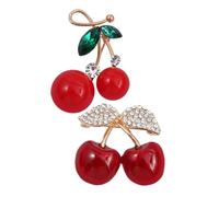 Holibanna 2pcs Small Cherry Brooch Alloy Rhinestone Fashion Kawaii Women Lapel Safety Brooch for Birthday Party Decorative Clothing Ornament