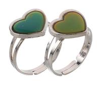Holibanna 2Pcs Stainless Steel Changing Color Mood Ring Adjustable Open Finger Ring Color Changing Heart Mood Emotion Feeling