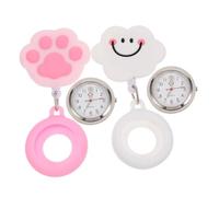 Holibanna 2pcs Stretchable Nurse Pocket Watches with Clip Lightweight Retractable Fob Watches for Women Medical Staff Adorable Design with Smiling White Cloud Pink Cat Paw Practical Nursing