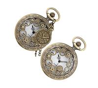 Holibanna 2pcs Vintage Roman Dial Pocket Watch Chains Gear Retro Classic Pocket Watch Pendant for Xmas Women Man