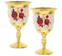 Holibanna 2pcs Vintage Zinc Alloy Embossed Goblets Medieval Style Mini Wine Cups with Rose Pattern Portable Metal Shot Glasses for Home Decor and Holiday Celebrations