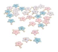Holibanna 30pcs Flower Jewelry Charms Petal Pendants for DIY Earrings Necklaces Bracelets Alloy Sakura Pendants in Pink Blue White for Creative Jewelry Making