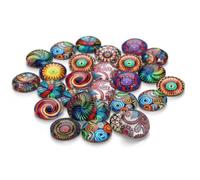 Holibanna 30pcs Glass Cabochons for Jewelry Making, Assorted Colour Round Flat Back Patches, Creative Ethnic Pattern Decorative DIY Accessories for Crafting and Clock Or Cuff Random Color