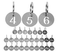 Holibanna 30pcs Stainless Steel Round Number Tags 1-30 with Key Rings Metal Id Label Tags for Office, Hotel Key Identifiers and Luggage Numbering