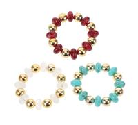 Holibanna 3pcs Acrylic Geometric Stackable Bracelets for Women Lightweight Beaded Layered Circles in Burgundy White Green Adjustable Elastic Stacking Jewelry for Wear