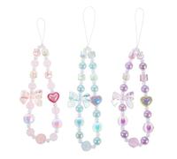 Holibanna 3PCS Beaded Bowknot Phone Strap Set Butterfly Charm Plastic Mobile Phone Rope Strap for Women Multi-Color Purple Blue Pink Wrist Lanyard Anti-Lost Pendant