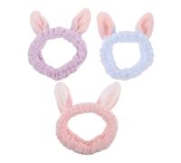 Holibanna 3pcs Cute Bunny Ear Headband for Women Cartoon Design Non-slip Skin Care Hairband for Washing Face Kawaii Hair Accessory Pastel Colors Purple Blue Pink