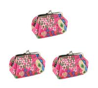 Holibanna 3pcs Embroidered Flower Purse Vintage Cash Bag for Women Makeup Storage Handbag Rosy for Keys and Essentials for Girls and Women