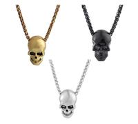 Holibanna 3pcs Skull Pendant Necklace Men Chain Jewelry Punk Alloy High Polish Smooth Surface Delicate Skin-friendly Halloween Dance Party Accessory Random Color