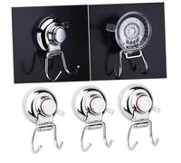 Holibanna 3pcs Stainless Steel Seamless Super Strong Double Hooks with Heavy Duty Vacuum Suction Cups No-Drilling Removable Wall Hooks for Bathroom Kitchen Shower and Smooth Surfaces