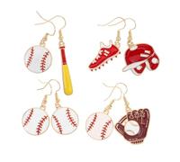 Holibanna 4 Pair Baseball Earrings Lightweight Sports Jewelry Asymmetrical Hat and Bat Design Cartoon Dangle for Teens Daily Wear Party Accessory