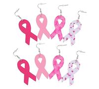 Holibanna 4 Pairs Breast Cancer Awareness Earrings Women Faux Leather Ribbon Drop Dangly Earrings Lightweight Breast Health Campaigns