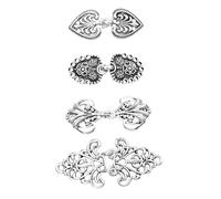 Holibanna 4 Pairs Vintage Cloak Cape Buckle Fasteners Retro Metal Cloak Clasp Set Diy Button Accessories for Fashion Garments and Scarves in Antique Silver