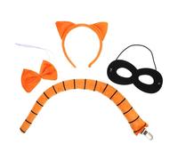 Holibanna 4 Pcs Adjustable Cat Cosplay Costume Set for Women and Soft Orange Ears Headband Bowtie Tail Black Masquerade Eye Covers Comfortable Halloween Party Accessory for Adults
