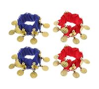 Holibanna 4Pcs Belly Dance Wrist Bands with Bells, Red Royal Blue Dance Bracelets for Indian Belly Dancing Accessories, Wrist for Women Performance Costume