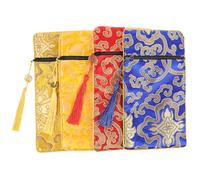 Holibanna 4pcs Brocade Scripture Storage Pouches Set, Chinese Style Double-Layer Satin Cloth Bags with Zipper and Tassel, 10x19cm Small Buddhist Book Covers for Travel and Sundries