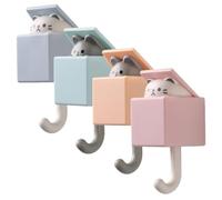 Holibanna 4pcs Cartoon Cat and Mouse No-Trace Adhesive Hooks Set, Gravity Sensor Decorative Bathroom Wall Hooks, Punch-Free Door and Dormitory Storage, Multi-Color Home Organization