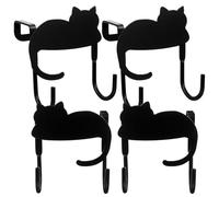 Holibanna 4Pcs Cat Shaped Metal Coat Hooks Wall Mounted Door Back Hanger Creative Iron Kitten Double Hook Rack for Home Clothes Towels Storage