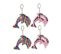 Holibanna 4pcs Dolphin Shaped Keychain Set with Colorful Sequins Creative Bag Pendant for Car Keys and Backpacks Girls and Women Pink Colorful