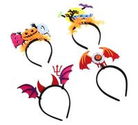 Holibanna 4pcs Fluorescent Halloween Hair Bands with Pumpkin Bat Motifs Neon Stripes Headbands for Cosplay Costume Parties Unique Devil Headwear for Festive Gatherings