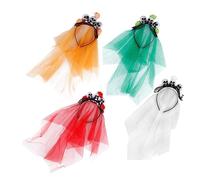 Holibanna 4pcs Halloween Skull Skeleton Headwear Mesh Veil Flower Hairband Elegant and Scary Headpiece for Costume Party