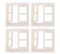 Holibanna 4pcs Plastic Dollhouse Windows Miniature DIY Model Accessories for Tiny House Building and Decoration, Unpainted Plastic Window Frames for Dollhouse Furniture